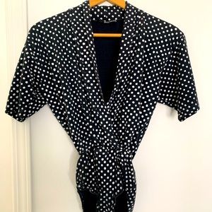 80’s Vintage Bodysuit Cinched Waist Polka Dot - Size S